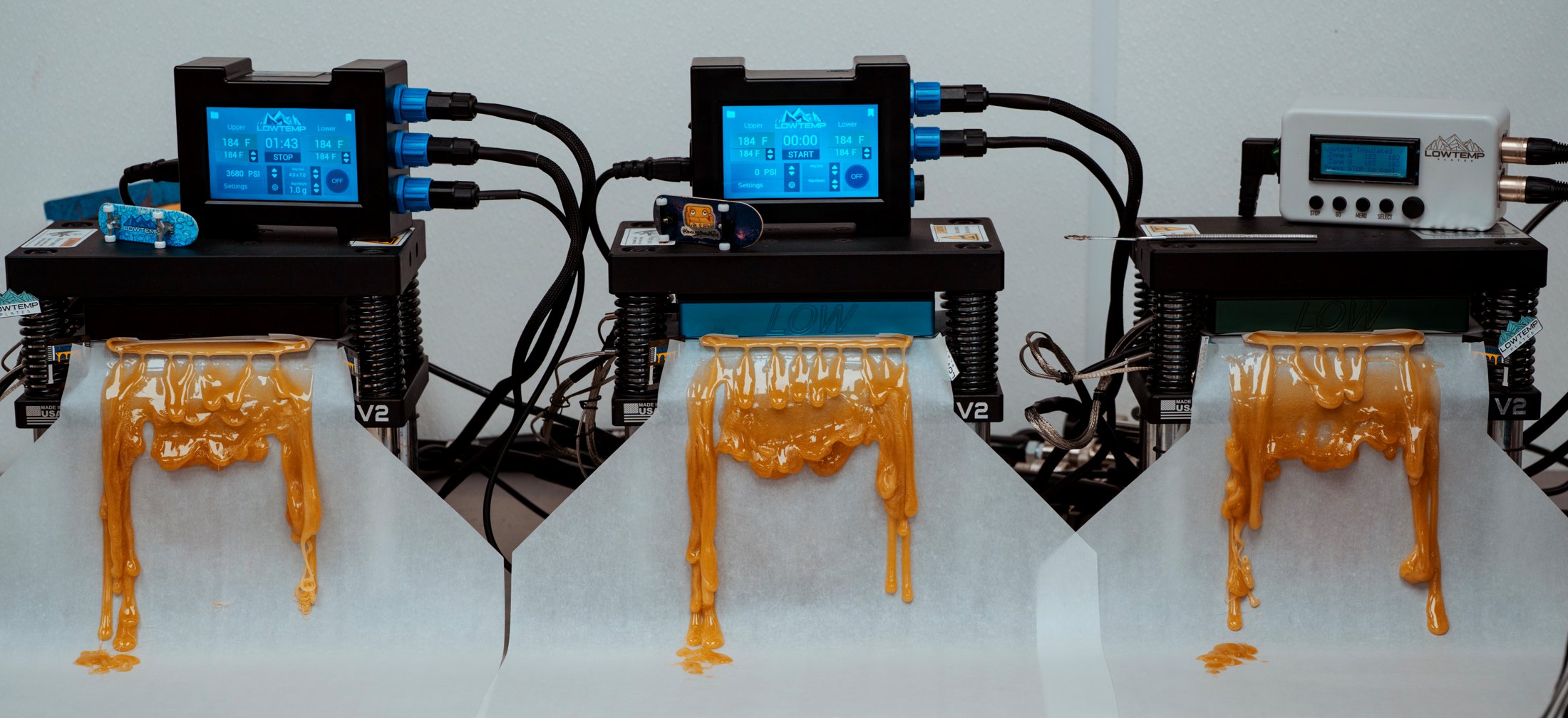 Three rosin presses running at the Couchlock lab