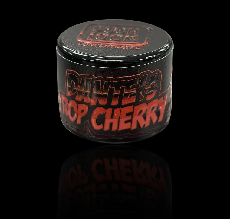 Dante's Trop Cherry live rosin in a Couchlock tin