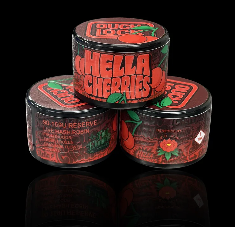 Hella Cherries live rosin in a Couchlock tin